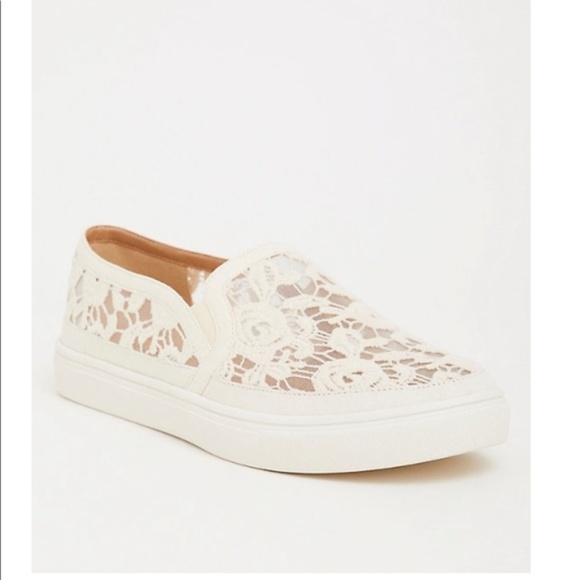 torrid Shoes - Torrid White Lace Slip-On Sneakers Wide Width